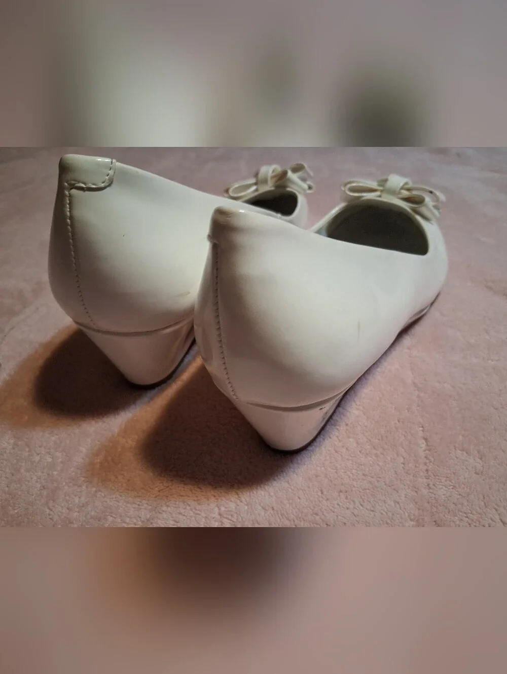GB Girls White Bow Low Wedge Dress Shoes Heels Size 5M Youth Kids Special Event